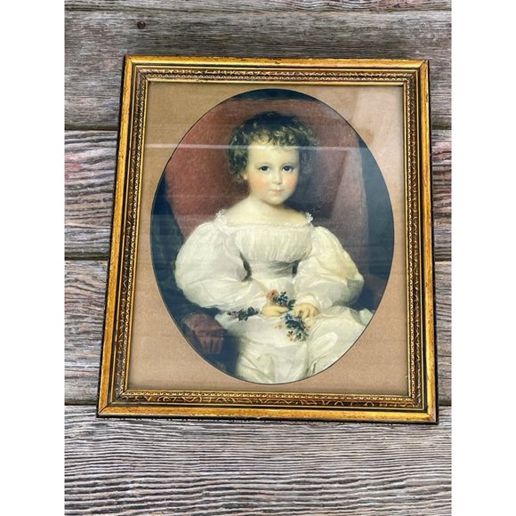 unbranded Other - Vintage Art Deco Victorian Little Girl Print Gold Frame
